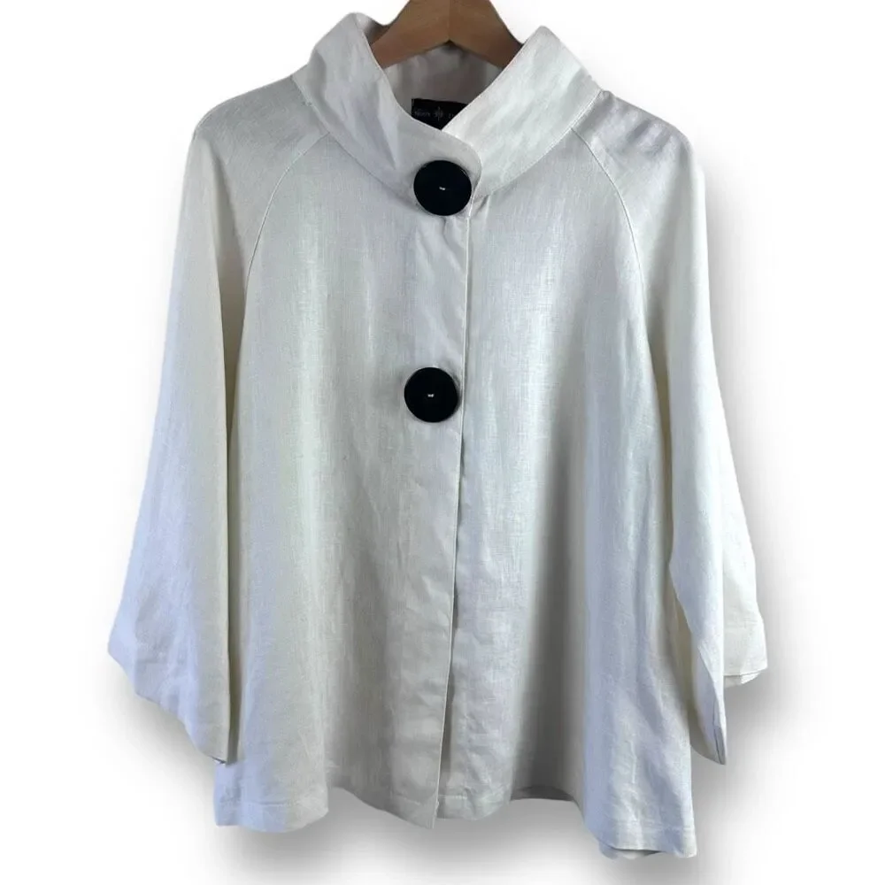 Connie's Moonlight Women's M Oversized Button Coat‎ 100% Linen Draped Lagenlook